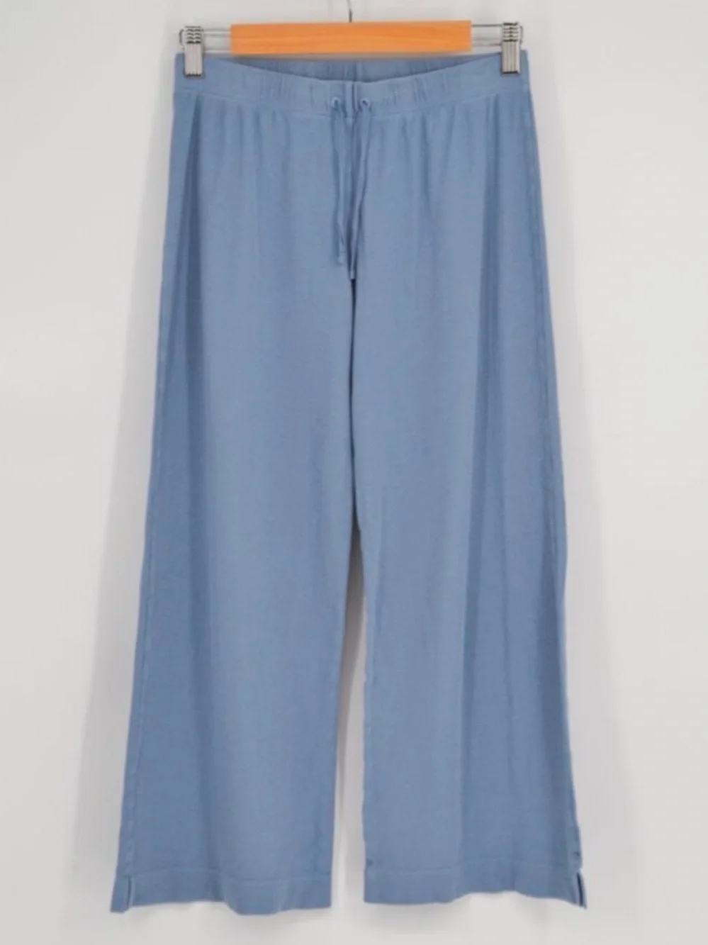 LAKE 3 Pc Pointelle Pajama Set Pima Cotton French Blue Sz M Wide Leg Crop Pant
